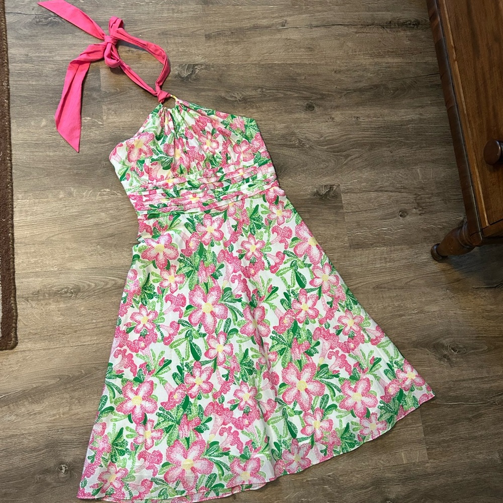 Lilly Pulitzer Pink and Green Floral Dress Size 8